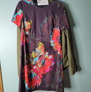 Trina Turk Purple Floral Shift Dress with Red and Turquoise Accents